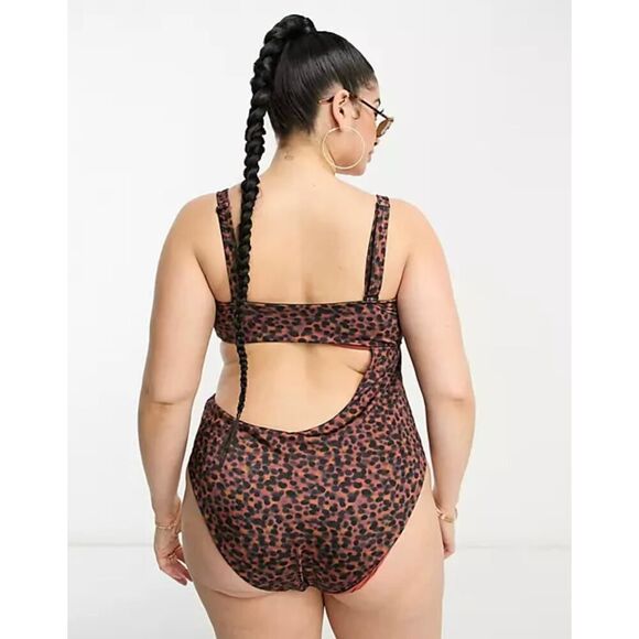 Asos One Piece Swimsuit Womens Plus 18 Black Orange Tortoise Bandeau Cut Out NWT - Picture 2 of 7